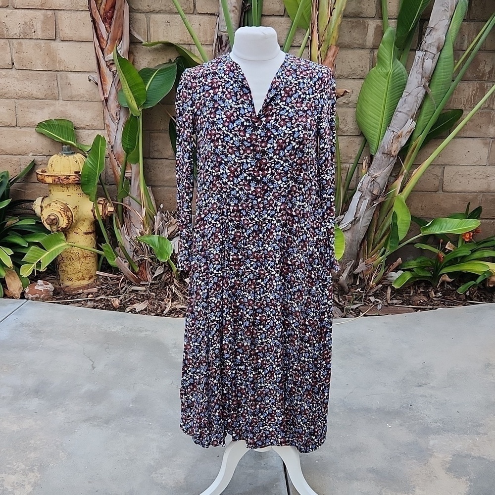 Zara black blue floral long sleeve dress size extra small